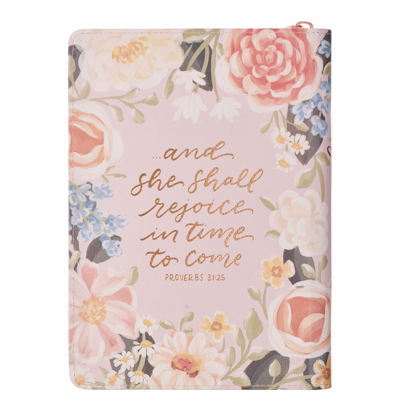 Strength and Honor Pink Floral Faux Leather Classic Journal with Zipper Closure