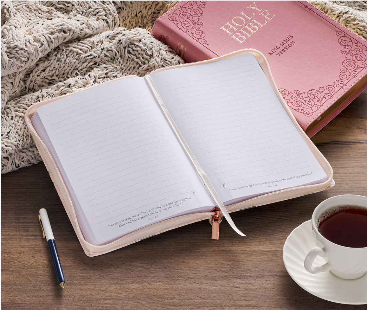 Strength and Honor Pink Floral Faux Leather Classic Journal with Zipper Closure