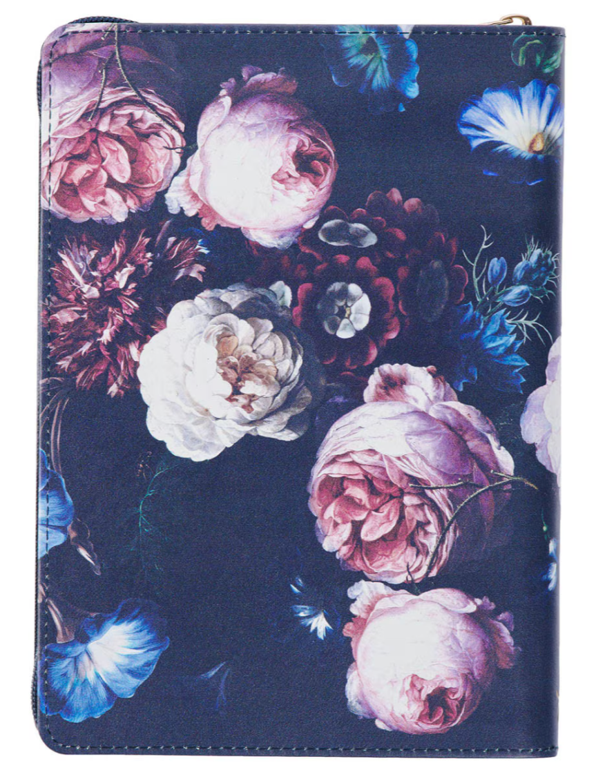 Be Still and Know Midnight Blue Floral Faux Leather Classic Journal with Zipper Closure - Psalm 46:10