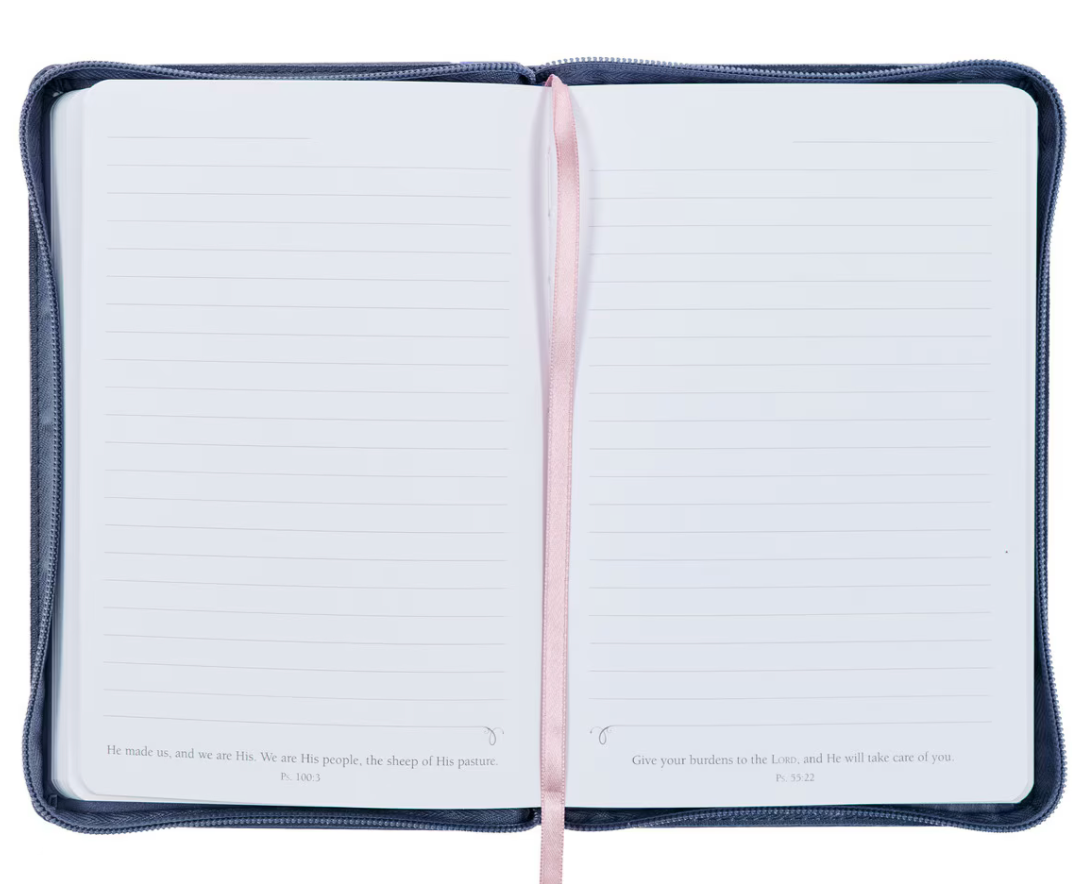 Be Still and Know Midnight Blue Floral Faux Leather Classic Journal with Zipper Closure - Psalm 46:10