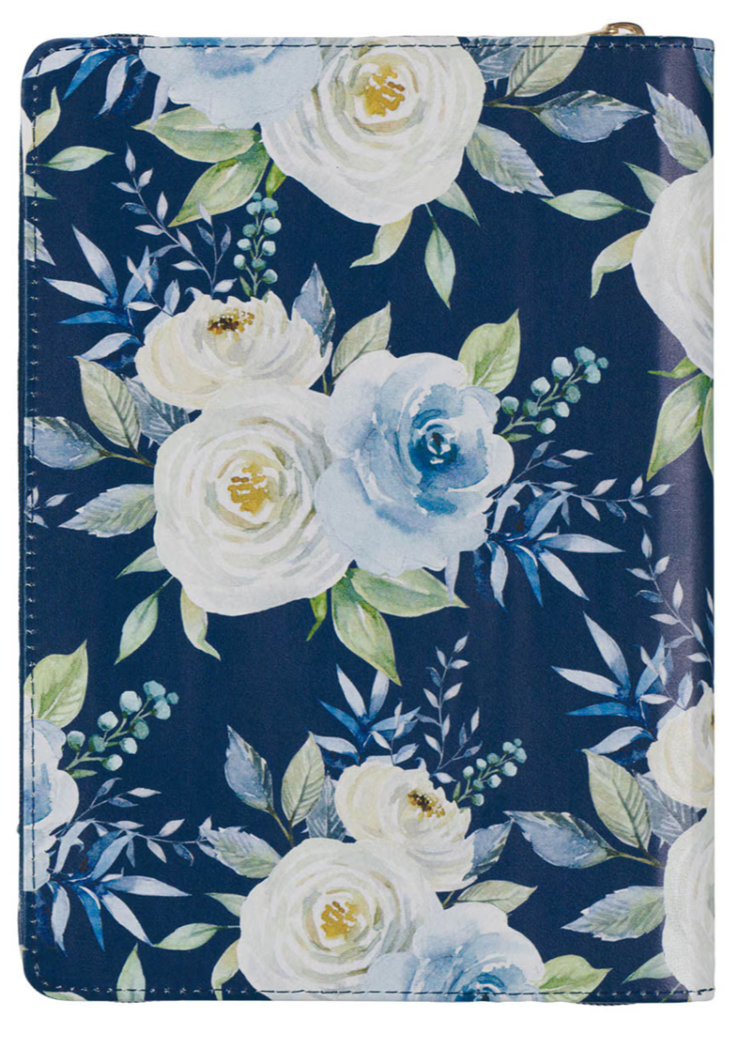 Strength and Dignity Indigo Rose Faux Leather Journal with Zipper Closure - Proverbs 31:25