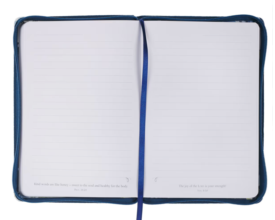 Strength and Dignity Indigo Rose Faux Leather Journal with Zipper Closure - Proverbs 31:25