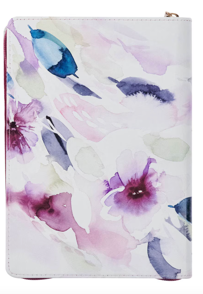 Trust in the Lord Plum Floral Faux Leather Classic Journal with Zipper Closure - Proverbs 3:5