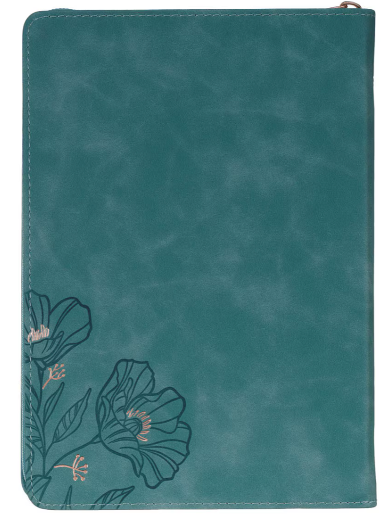 Through Christ Teal Faux Leather Journal with Zippered Closure - Philippians 4:13