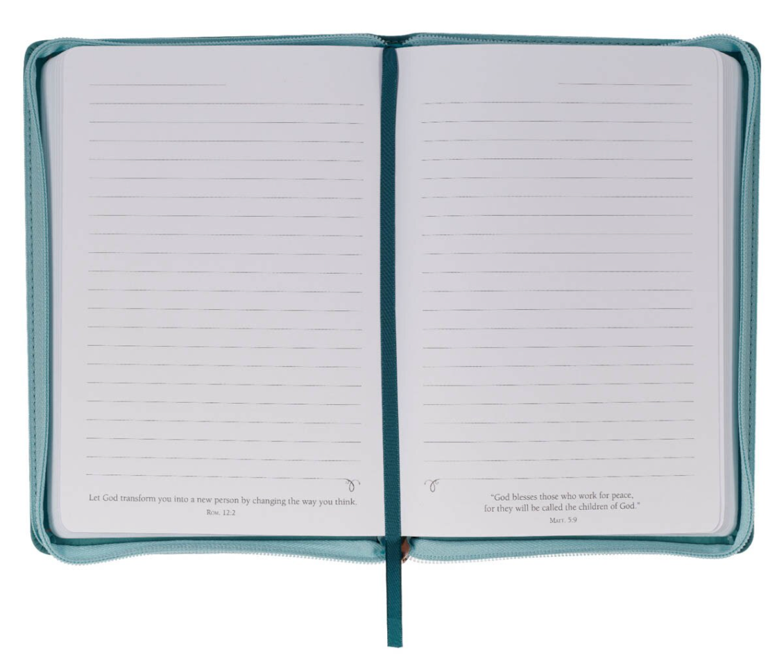 Through Christ Teal Faux Leather Journal with Zippered Closure - Philippians 4:13