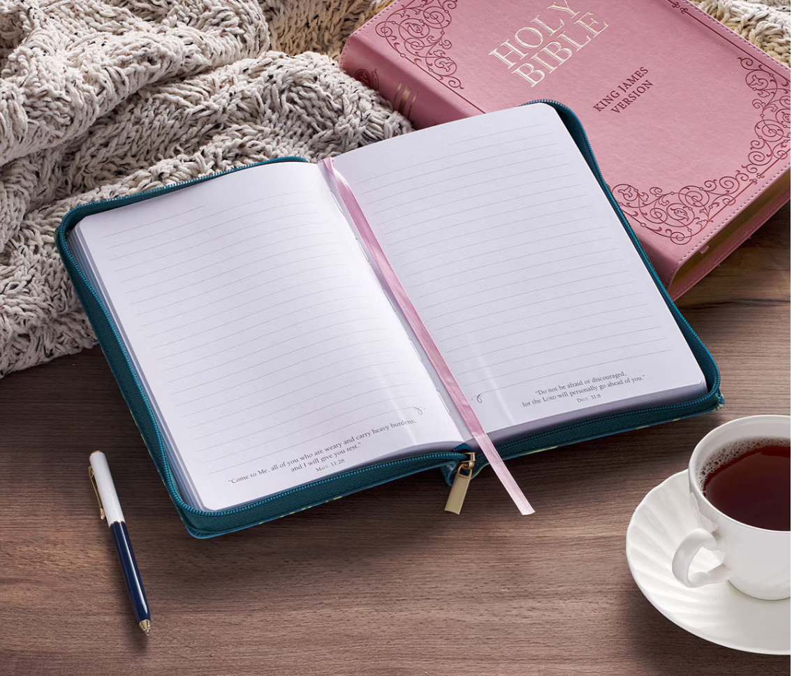 Love the Lord Teal Floral Faux Leather Journal with Zipper Closure - Matthew 22:37