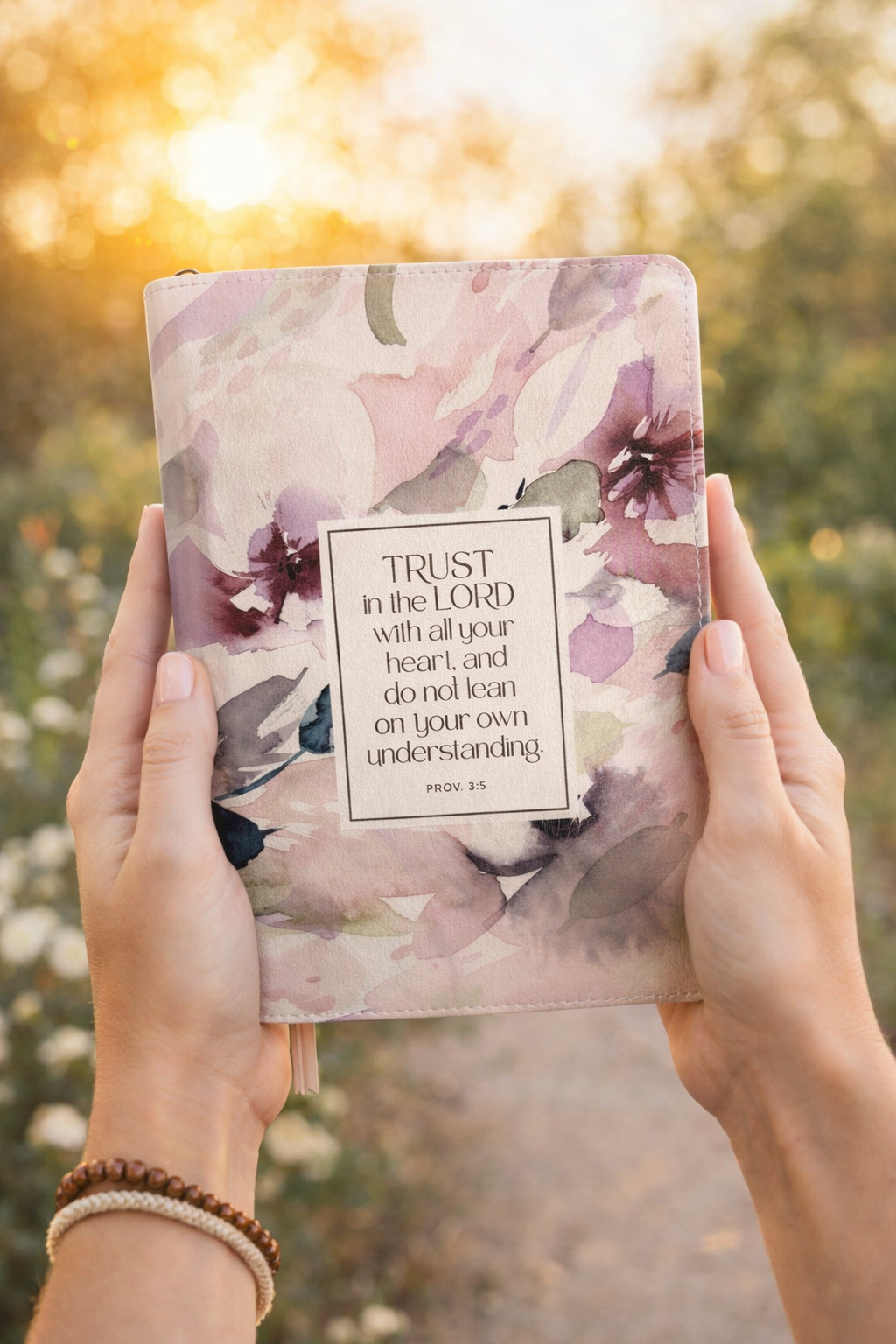Trust in the Lord Plum Floral Faux Leather Classic Journal with Zipper Closure - Proverbs 3:5