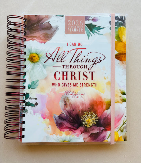 2026 All Things 18-Month Planner with Elastic Closure - Phil 4:13