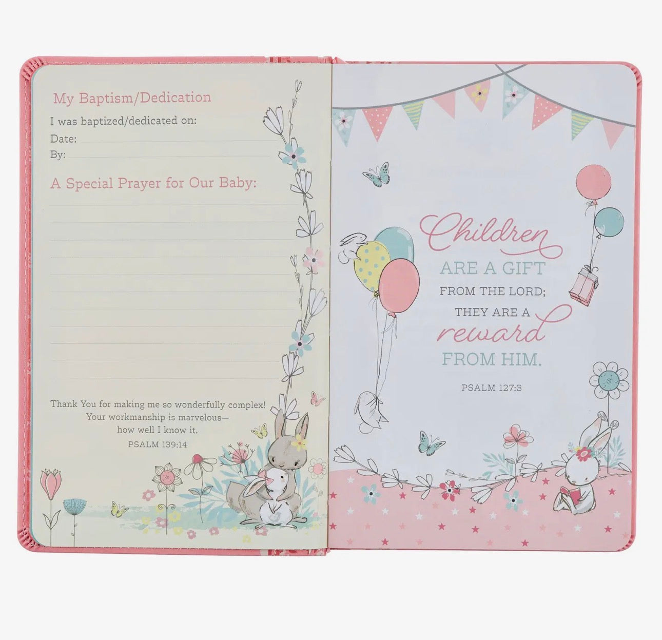 Pink Faux Leather NLT Baby Keepsake Bible for Girls
