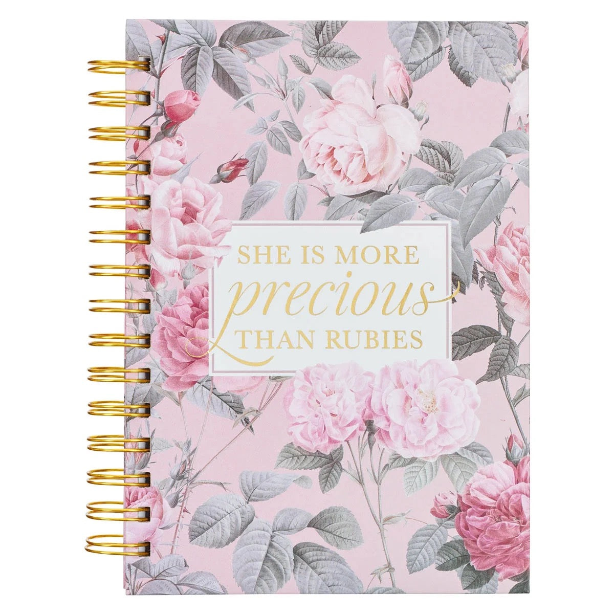 More Precious than Rubies Pink Floral Large Spiral Journal - Proverbs 31:10