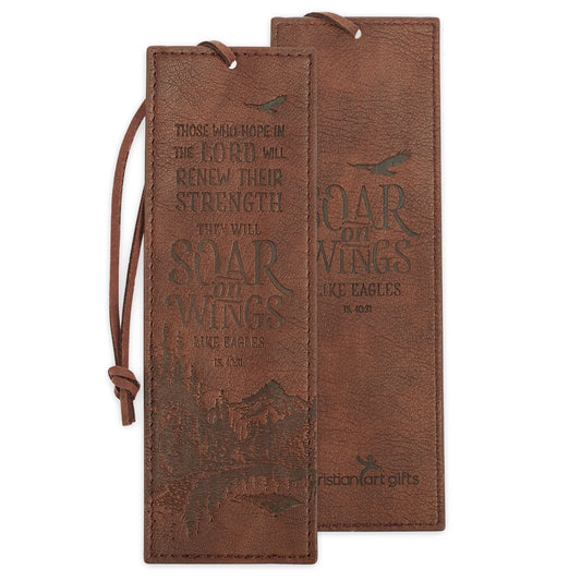 Soar Brown Faux Leather Bookmark - Isaiah 40:31