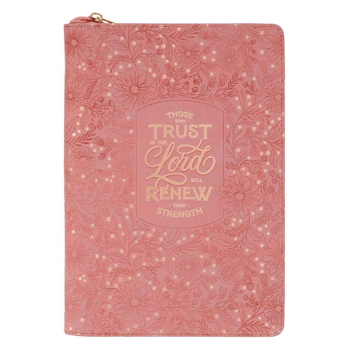 Trust Pink Floral Faux leather Classic Journal with Zipper Closure - Isaiah 40:31