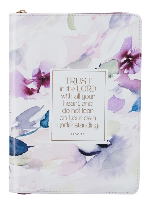 Trust in the Lord Plum Floral Faux Leather Classic Journal with Zipper Closure - Proverbs 3:5