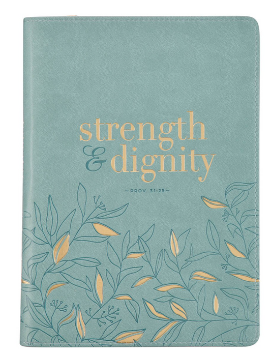 Strength and Dignity Misty Teal Faux Leather Journal - Proverbs 31:25